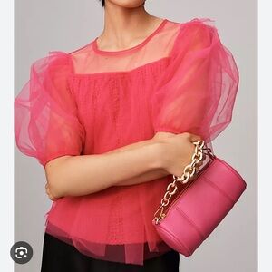 Anthropologie Sheer Puff Sleeve Top